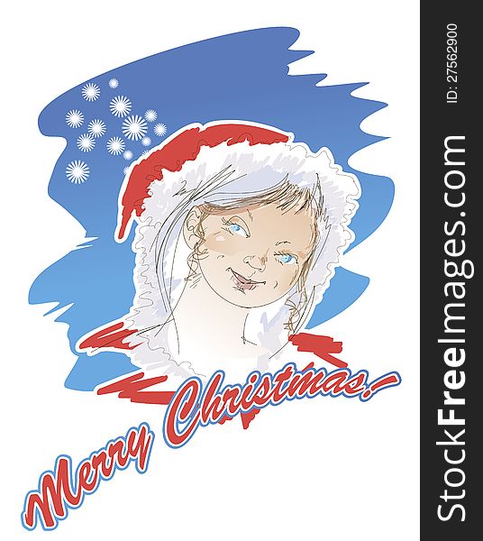 Portrait of a Snow Maiden on a Christmas card in retro - style