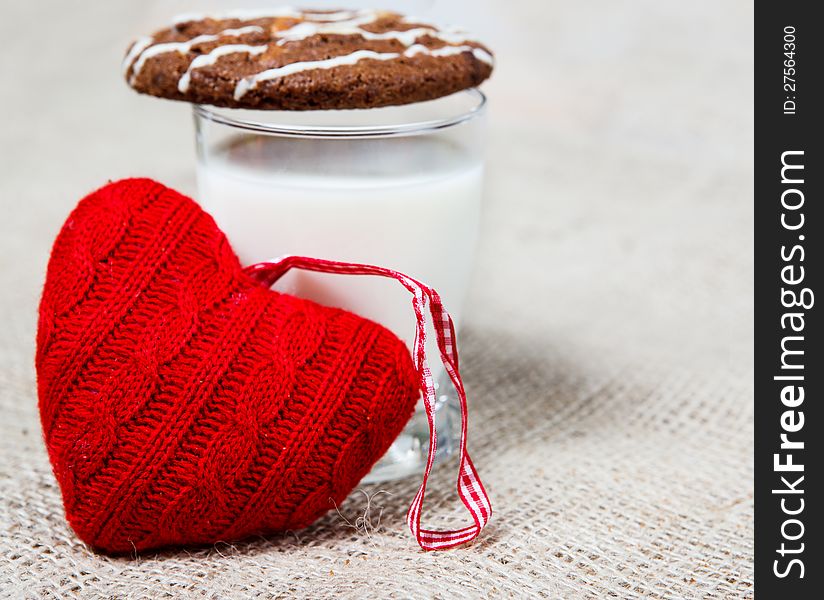 Milk, Cookie And A Red Heart