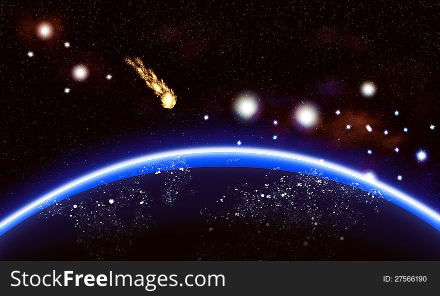 Abstract illustration of colorful nebula and big planet. Abstract illustration of colorful nebula and big planet.