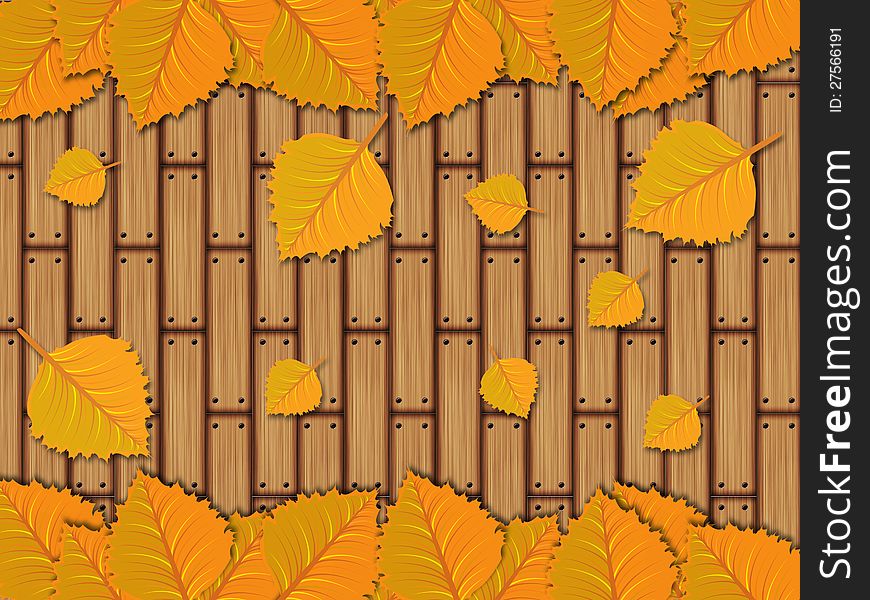 Illustration of yellow leaves over wooden background. Illustration of yellow leaves over wooden background.