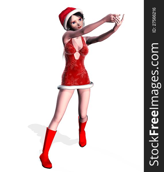 3D digital illustration of a beauty girl in santa hat on white background. 3D digital illustration of a beauty girl in santa hat on white background.