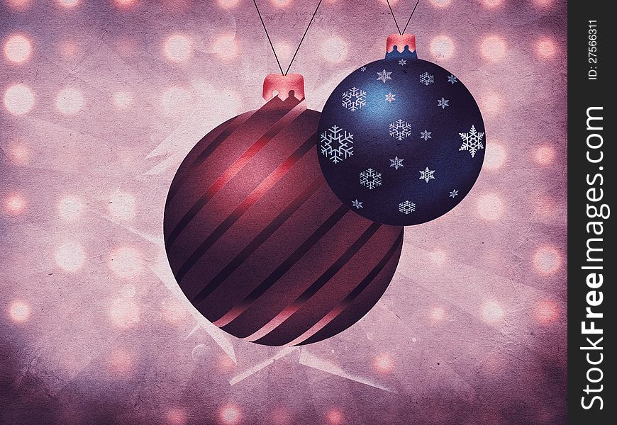 Two Christmas balls on grunge background