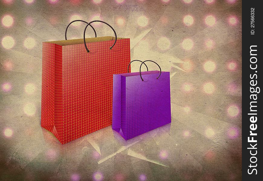 Grunge illustration of two gift bags on textured background.