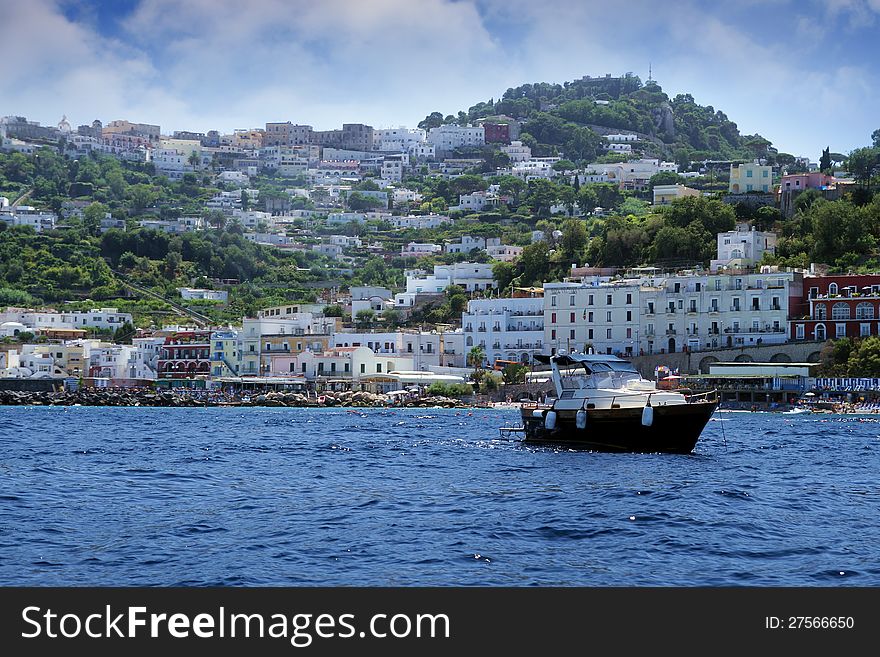 Boat anchored in Capri Island; Italy.