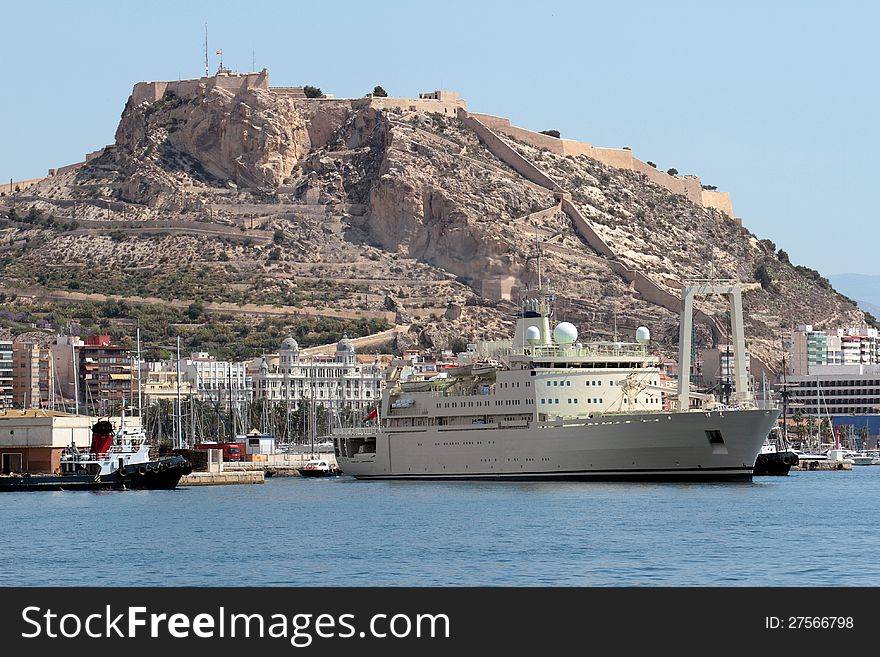 Merchant ship leaving the port of Alicante; Spain.