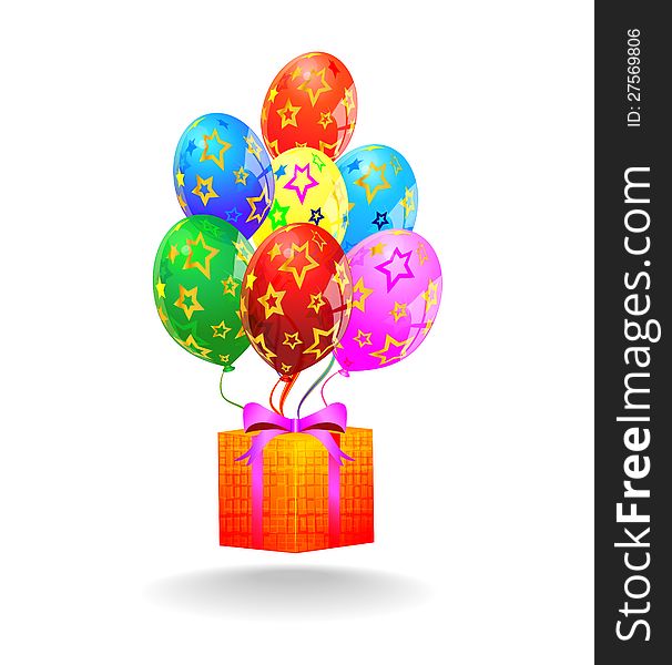 Multicolored Balloons And Gift Box. Vector