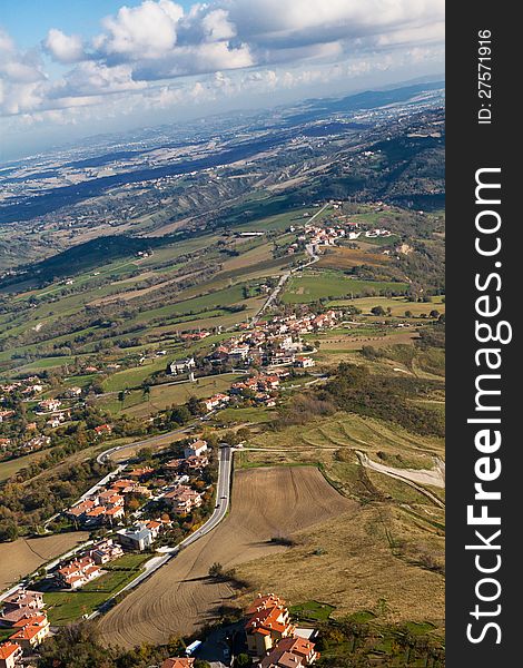 Beautiful Italian landscape. View from heights of San Marino