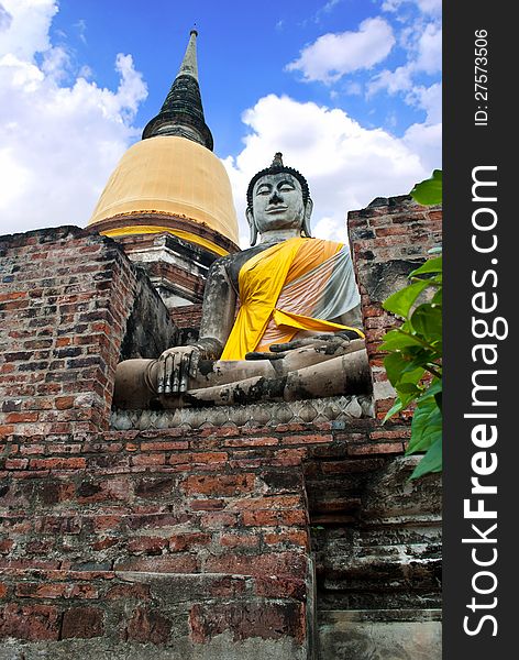 Buddha statue with blue sky background in thailand