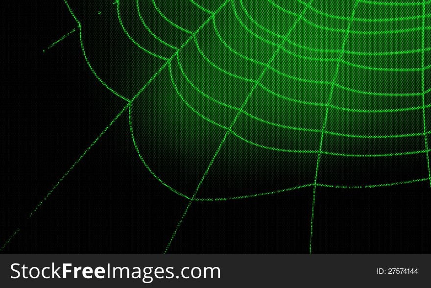 Green light in darkness illuminated a spider web. Green light in darkness illuminated a spider web