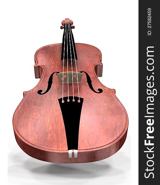 3D digital illustration of violin on the white background. 3D digital illustration of violin on the white background