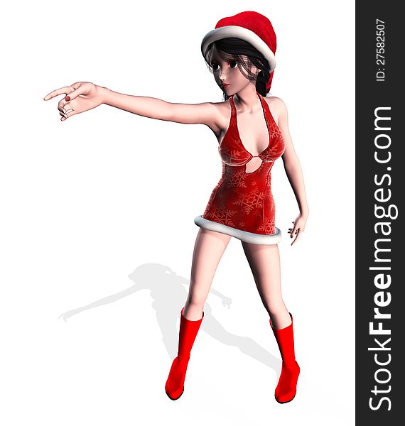 3D digital illustration of a beauty girl in santa hat on white background. 3D digital illustration of a beauty girl in santa hat on white background.