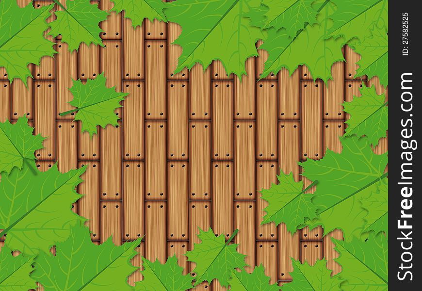 Maple Leaves Over Wooden Planks