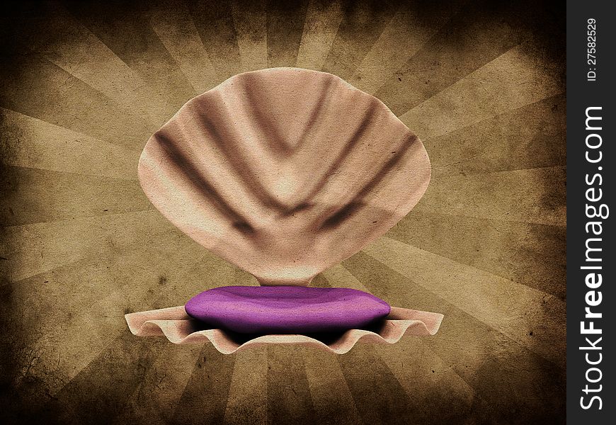 Grunge illustration of an open seashell on old paper background. Grunge illustration of an open seashell on old paper background.