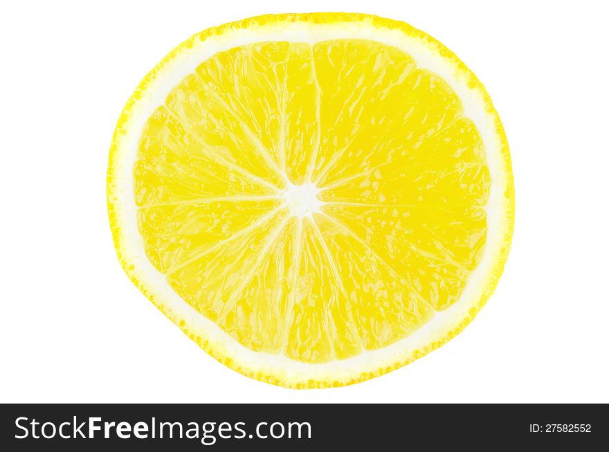 Slice of lemon isolated on white background, close-up. Slice of lemon isolated on white background, close-up