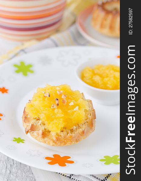 Breakfast - homemade scones with orange marmalade. Breakfast - homemade scones with orange marmalade