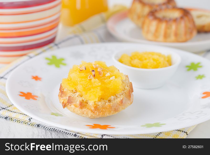 Breakfast - homemade scones with orange marmalade. Breakfast - homemade scones with orange marmalade