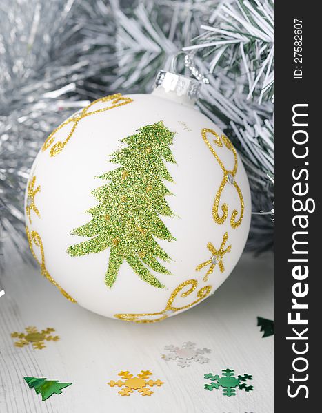 Christmas tree decoration ball on the branches of trees. Christmas tree decoration ball on the branches of trees
