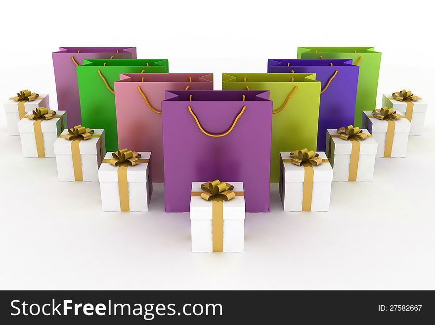 Boxes with gifts and  paper bags