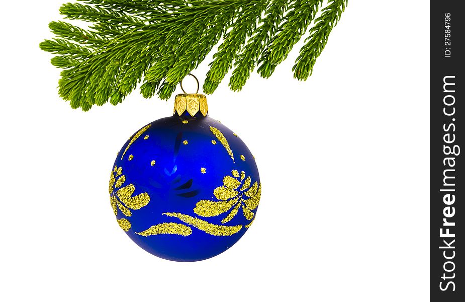 Fir And Blue Ball On White Background