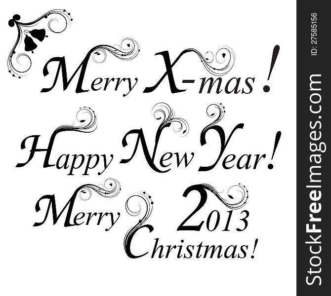 Merry Christmas, Happy New Year. Vector text