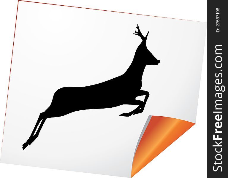 Silhouette of deer on a curled paper. Illustration