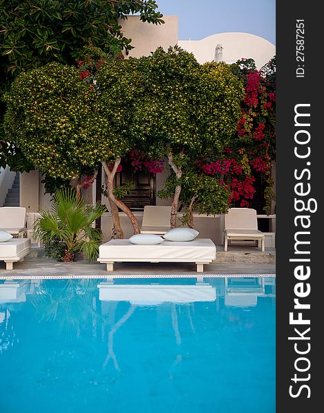 The cool swimming  pool, Greece, Santorini island. The cool swimming  pool, Greece, Santorini island