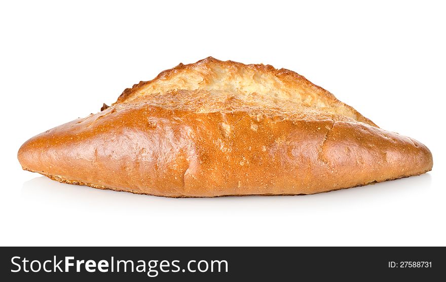 Baked long loaf isolated on white background