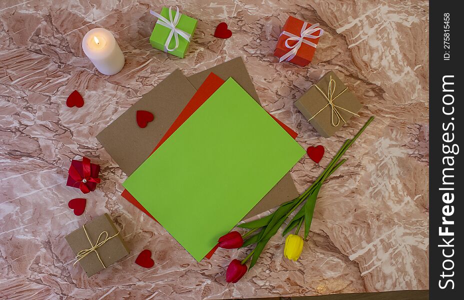 Flat Lay With Copy Space  For The Wedding, Birthday, Party Or Other Celebration