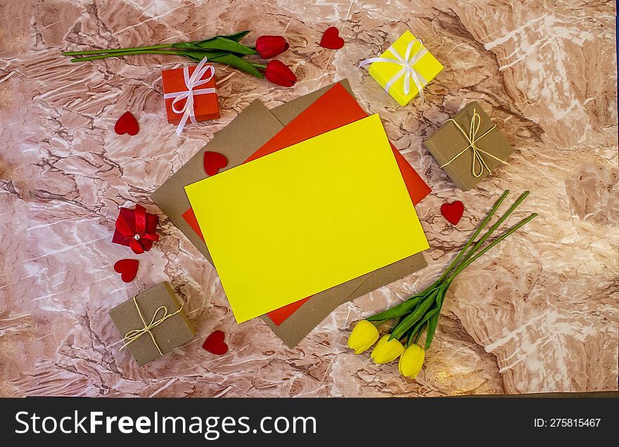 Flat Lay With Copy Space  For The Wedding, Birthday, Party Or Other Celebration