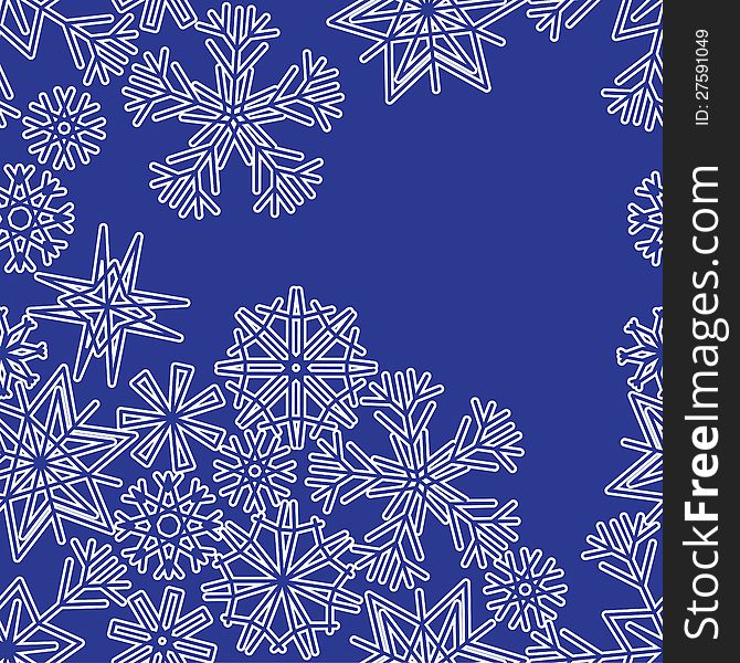 A blue snowflake background with many different snowflakes