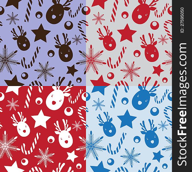 Christmas seamless pattern in different colors