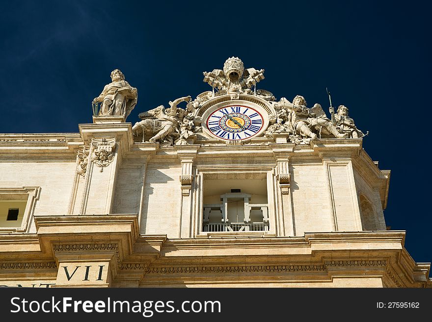 Clock On The Top Of St. Peter Basilica