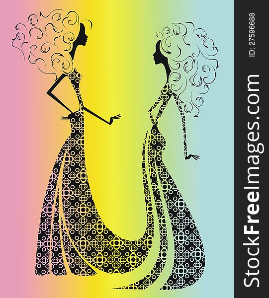 Silhouette of two beautiful girls.Illustration