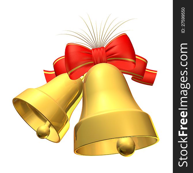 Two bell with a bow on a white background. Two bell with a bow on a white background