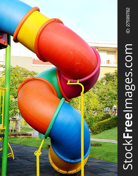 Colorful children playground in health park. Colorful children playground in health park.