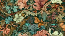 Generative AI, Floral Colorful Pattern. William Morris Inspired Natural Plants And Flowers Background, Vintage Illustration. Royalty Free Stock Photography