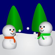Two Snowfriends Playing With S Stock Image Two Snowfriends Playing With S Stock Image
