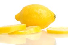 Lemon And Slices On White Stock Photos