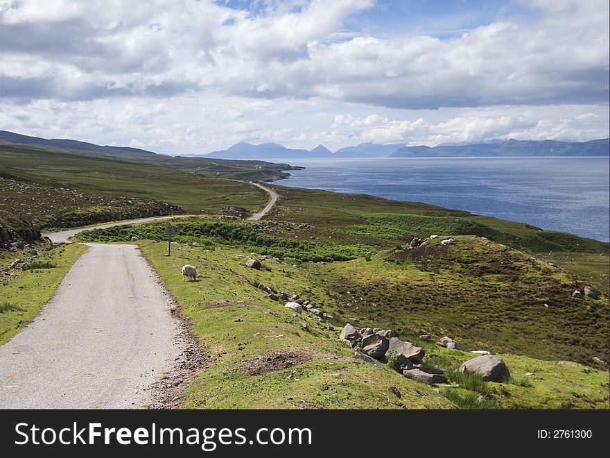 Wester Ross coast route on the NW coast of Scotland looking to Skye. Wester Ross coast route on the NW coast of Scotland looking to Skye