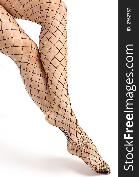 Legs of lady in bodystocking over white. Legs of lady in bodystocking over white