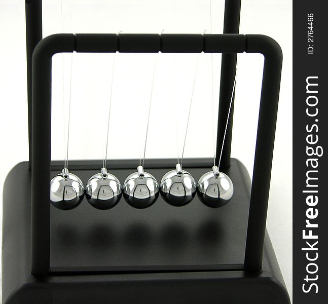 Newtons cradle waiting to be pushed at rest