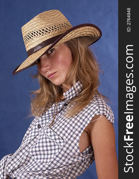 Woman and a big summer hat. Woman and a big summer hat