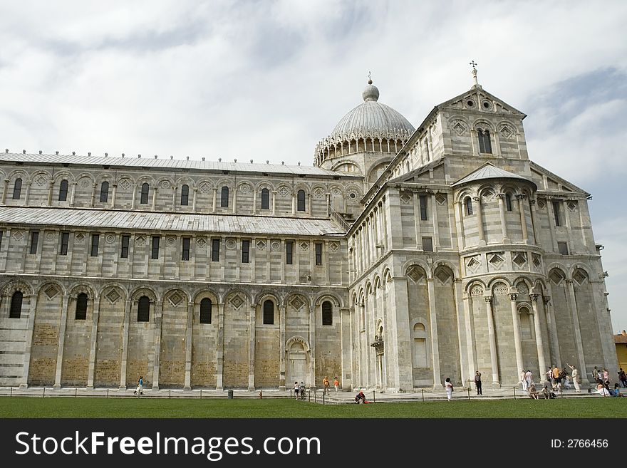 The camposanto in Pisa Italy between the baptistery and the leaning tower. The camposanto in Pisa Italy between the baptistery and the leaning tower