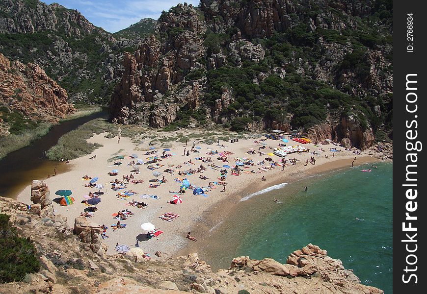 Aerial shot of small scenic beach in rural Sardinia. Italy. Aerial shot of small scenic beach in rural Sardinia. Italy