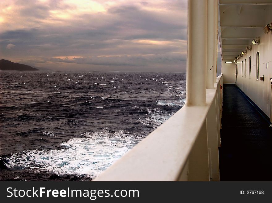 Ferryboat in mediterranean sea before storm. Ferryboat in mediterranean sea before storm