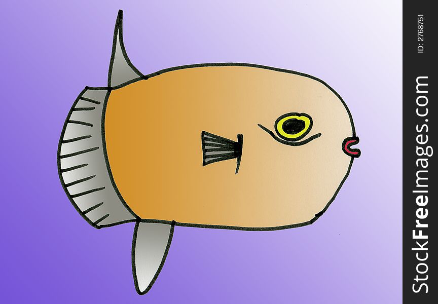 An orange sunfish swimming towards the right. An orange sunfish swimming towards the right