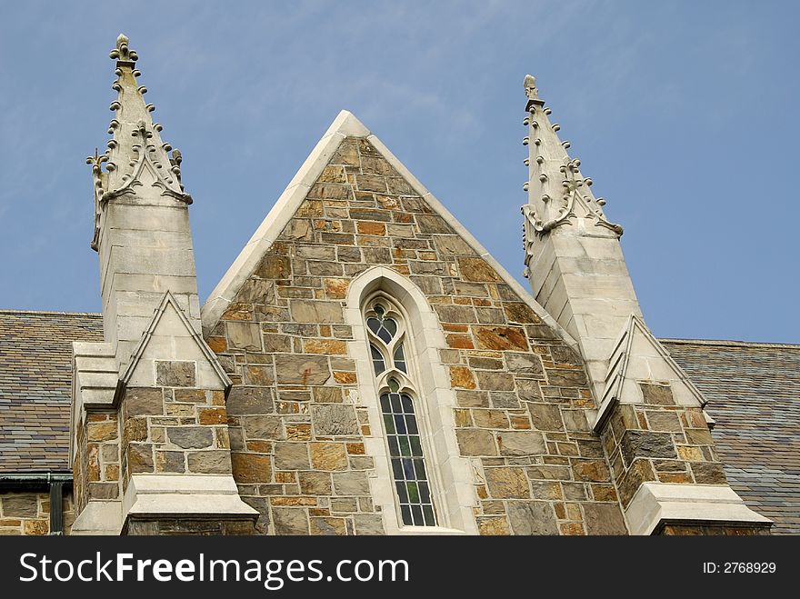 Close-up details of a Gothic Revival Architecture style building of stone built in the 1920s