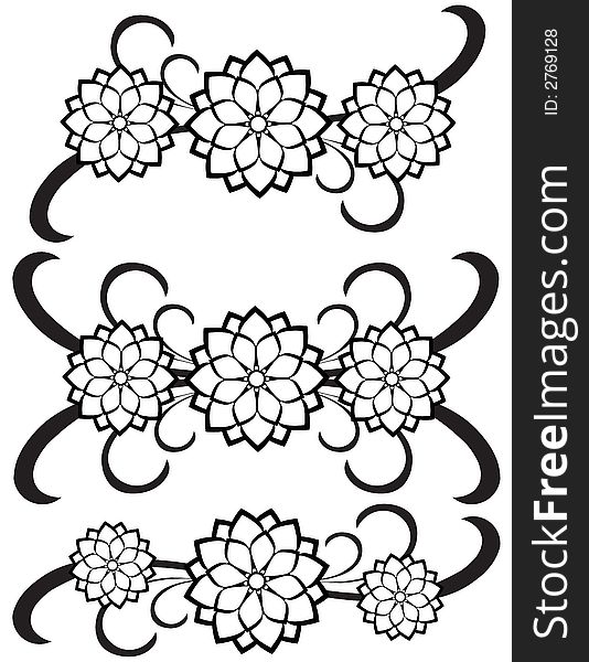 Unique graphics useful as decorations, ornaments and separators. Black designs on a white background. Unique graphics useful as decorations, ornaments and separators. Black designs on a white background.