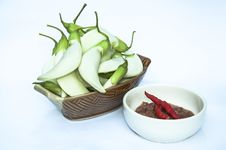 Vegetables In Ceramic Bowl And Spicy Chili Paste. Royalty Free Stock Image Vegetables In Ceramic Bowl And Spicy Chili Paste. Royalty Free Stock Image