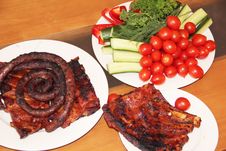 Grilled Ribs And Sausages With Vegetables Stock Image Grilled Ribs And Sausages With Vegetables Stock Image